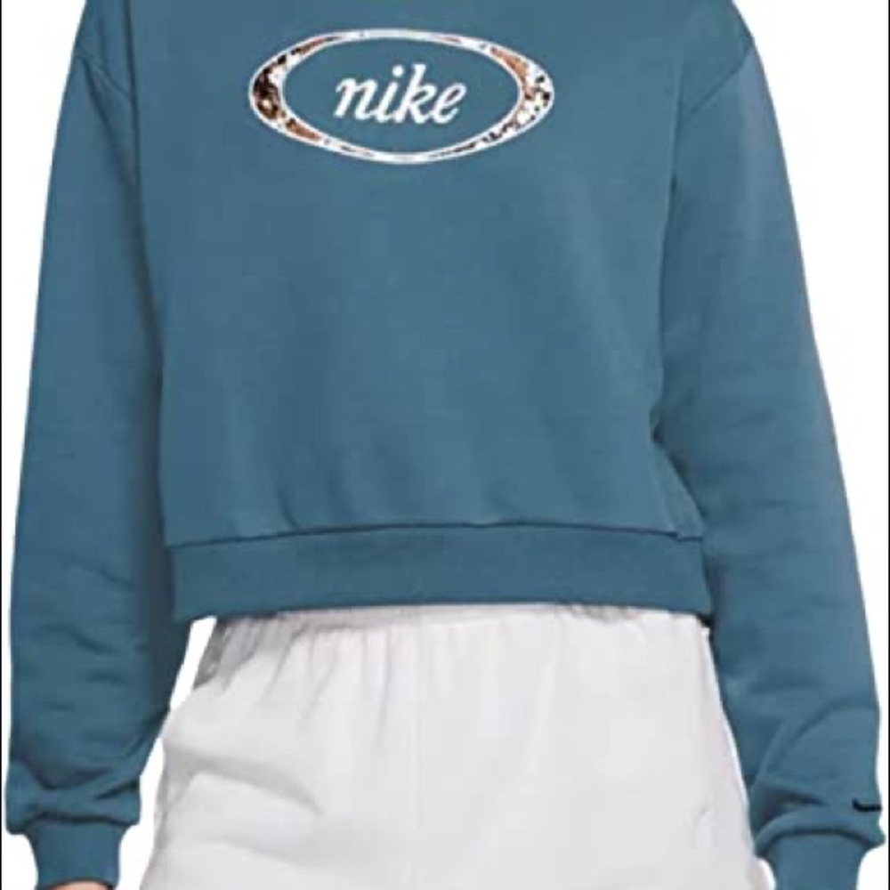 Nike NSW Floral Logo Pullover Hoodie CV1870 058 Teal/Floral New Women's